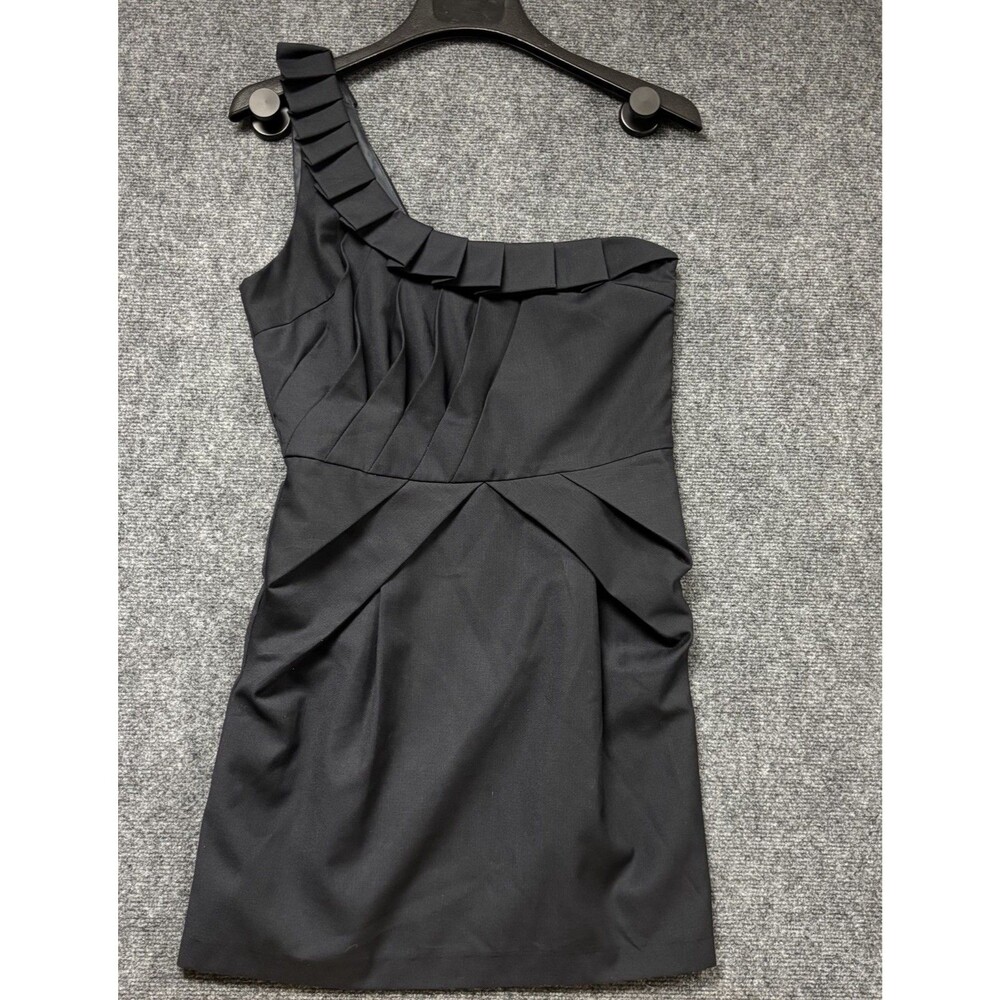 MMCouture One Shoulder Ruffle Cocktail Mini Dress Black Lg Ruched Party Cruise